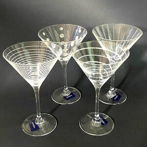 Mikasa "cheers" New martini cocktail glass set Etched print patterns swirl dot